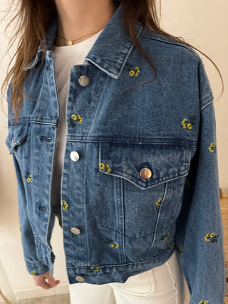 Yellow flowers denim jacket