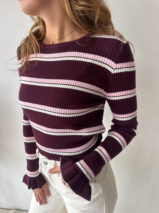 Burgundy pink ribbed top