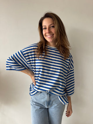 Blue striped soleil top