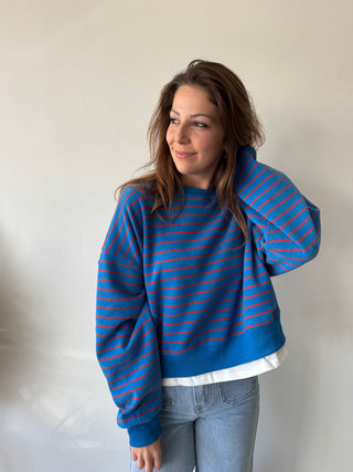 blue red striped sweater