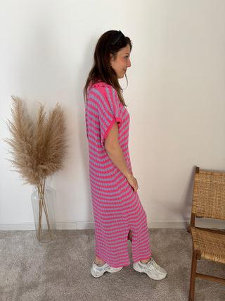 Pink blue knitted maxi dress