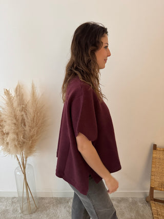 Burgundy high buttons cape knit