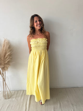 Yellow strapless dress
