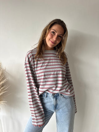Red grey striped longsleeve