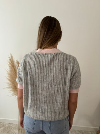 Super soft grey pink button knit