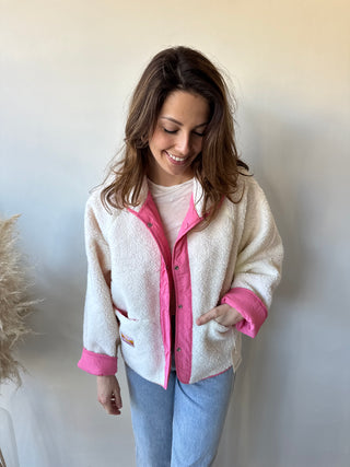 Pink reversible teddy jacket