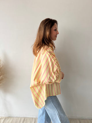 Yellow pink striped blouse