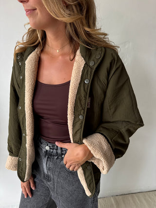 Kaki detail beige reversible jacket