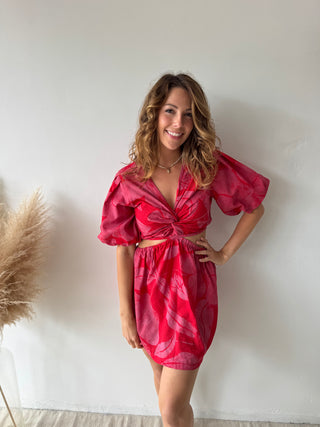 Pink red cut out dress