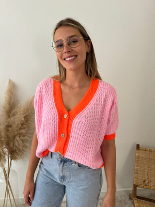 Super soft pink orange button knit