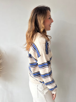 Blue brown striped beige knit