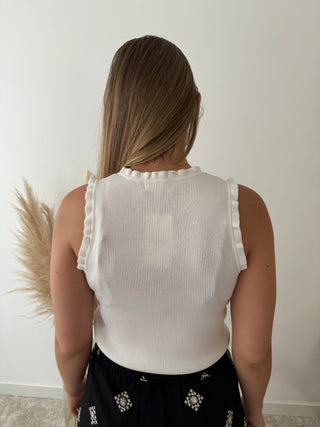 Ribbed white ruffle top