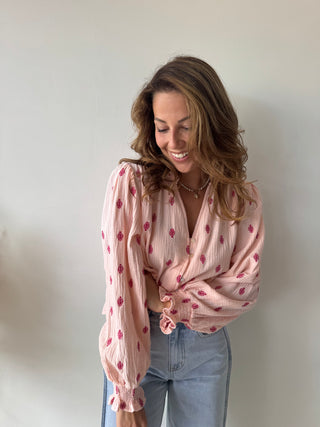 Fuchsia leaves pink tetra blouse