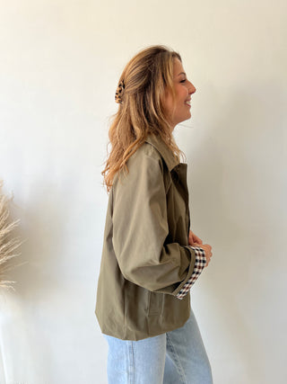 Kaki checked trench jacket