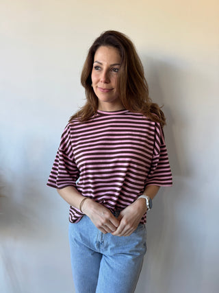 Pink brown striped t-shirt