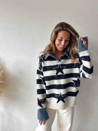 Denim detail star knit