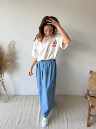 Blue denim maxi skirt