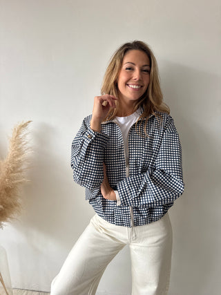 Blue checked zipper jacket