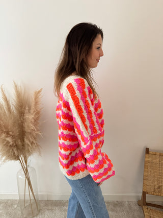 Fuchsia orange button knit