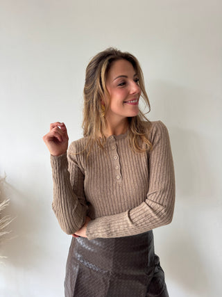 Soft taupe ribbed knit top