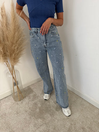 Colorful flowers denim pants