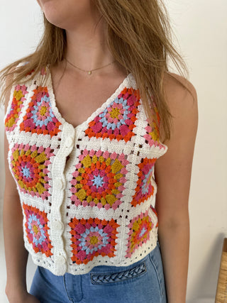 Colorful flowered crochet top