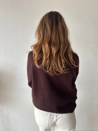 Checked details brown button knit