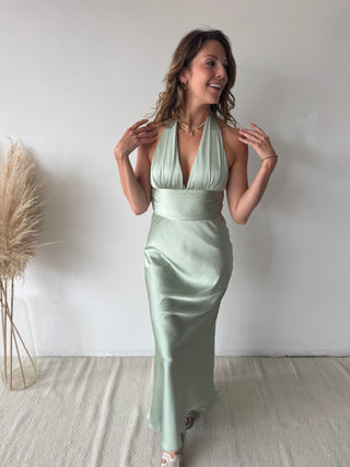 Mint satin maxi dress