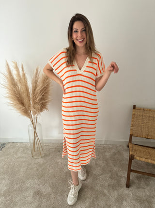 Orange striped knitted dress