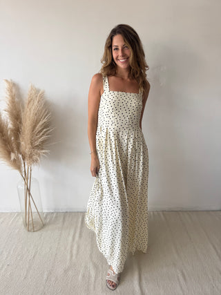 Ecru polka dot maxi dress