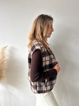 Brown beige checked vest