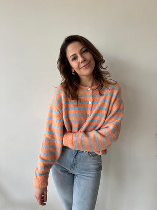 Blue stripes peach knit