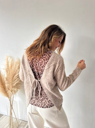 Leopard back detail taupe knit