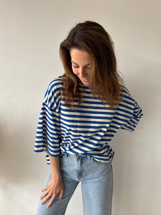 Blue striped soleil top