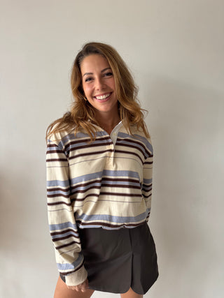 Brown grey striped polo