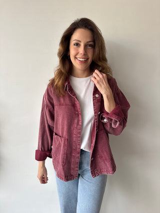 Burgundy denim jacket