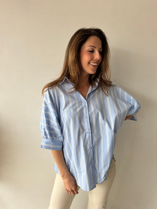 Blue white striped blouse