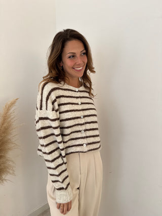 Beige brown striped button knit