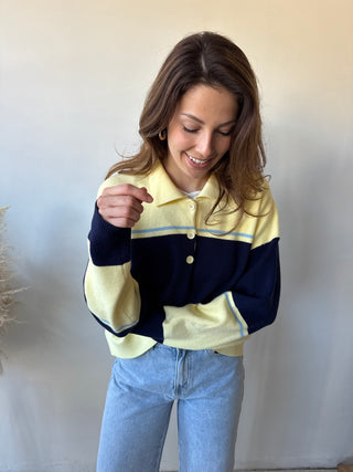 Blue yellow polo sweater