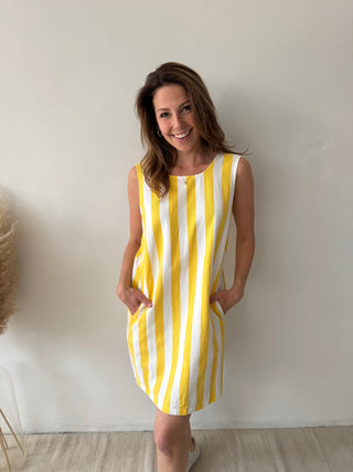 Yellow stripes denim dress
