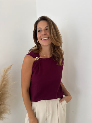 Gold detail burgundy top