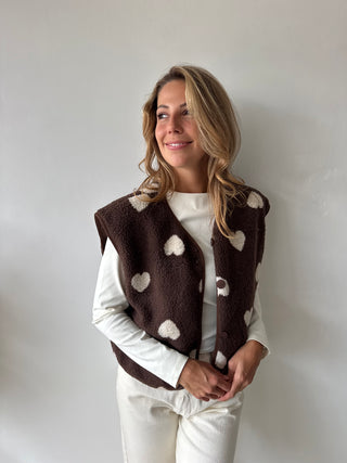 Beige hearts brown teddy vest