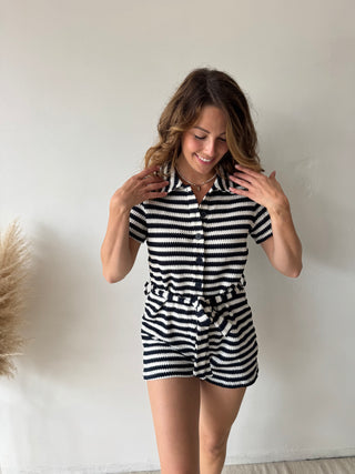 Navy striped playsuit