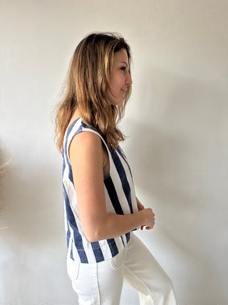 Denim blue striped top