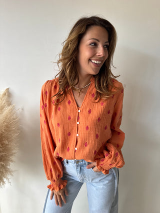 Fuchsia leaves orange tetra blouse