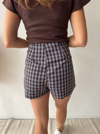 Brown blue checked skort