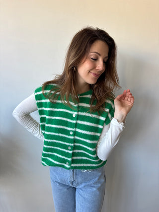 Green striped button knit