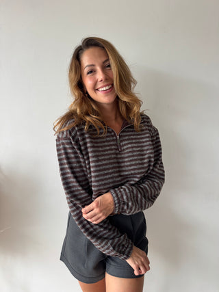 Soft brown grey zipper knit