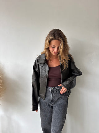 Coffee leather jacket