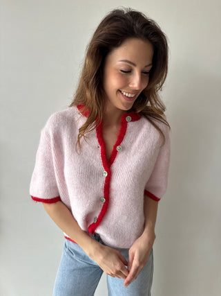 Red pink button knit